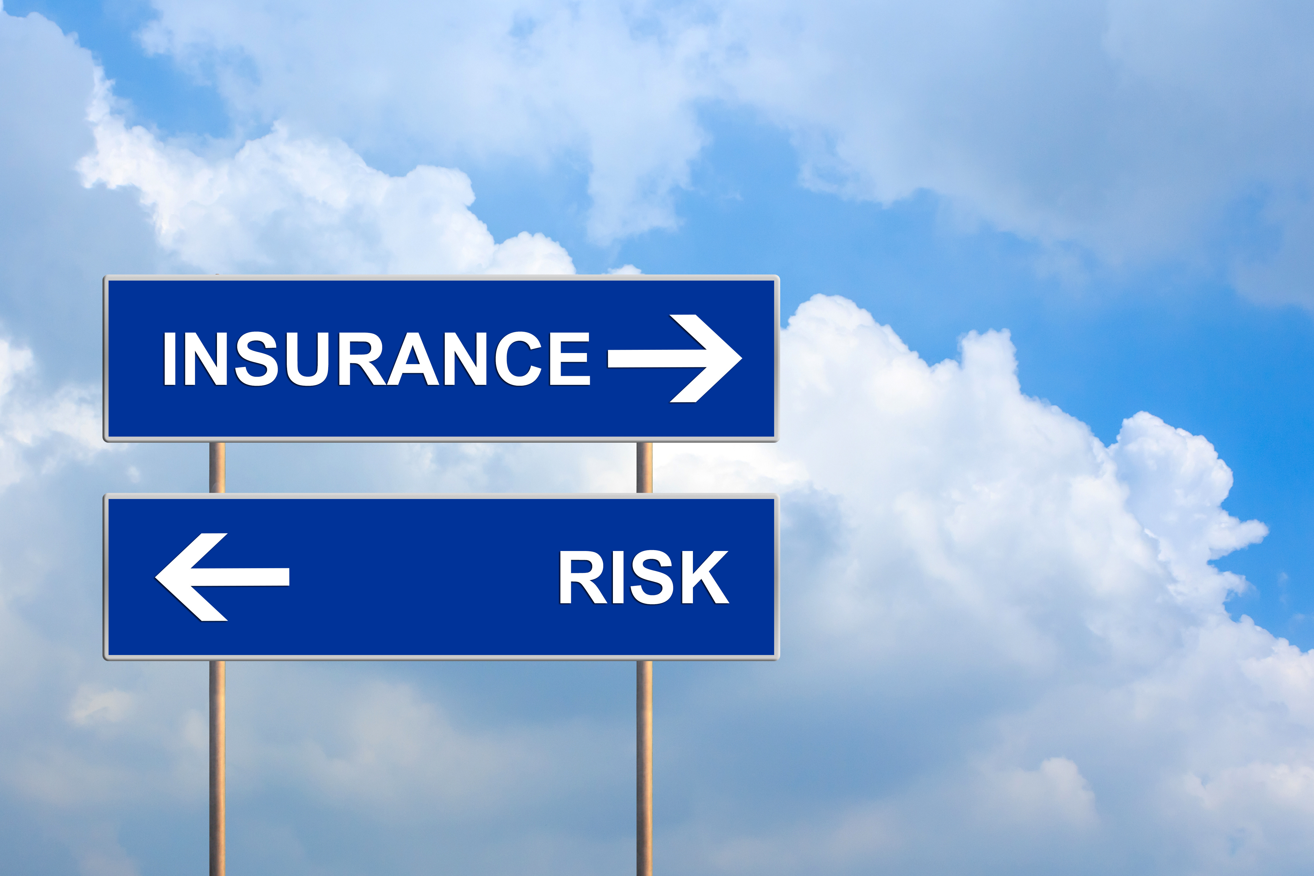 Insurance and risk on blue road sign InsuranceSpeaker InsuranceSpeaker